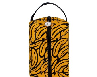Banana Print Dopp Kit Toiletry Reistas met waterafstotende voering. Wasbare stof. Handgemaakt in San Francisco