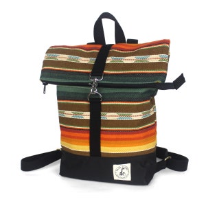 Ocean Beach Stripe Fold over Backpack In Moss With Water Repellent Lining. Handmade in San Francisco USA . Southwestern Style Sunset