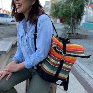 Ocean Beach Stripe Fold over Backpack In Moss With Water Repellent Lining. Handmade in San Francisco USA . Southwestern Style image 10