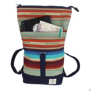Ocean Beach Stripe Fold over Backpack In Moss With Water Repellent Lining. Handmade in San Francisco USA . Southwestern Style image 4