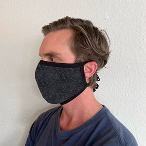 Adult Tie Back Face Mask with Filter Pocket in Solid Color Charcoal Gray. Washable & Reusable. Made in USA. Filters Available