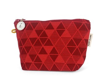 Zipper Pouch in Original Pyramid Red Geometric Print With Water Repellent Lining. Washable Fabric Cosmetic Bag. Handmade in San Francisco