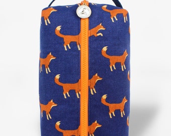 Fox Print Dopp Kit Toiletry Travel Bag With Water Repellent Lining. Washable Fabric. Handmade in California