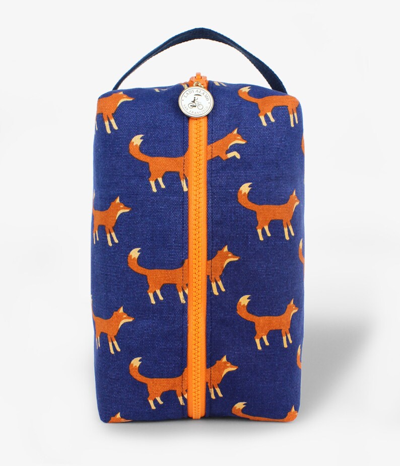 Fox Print Dopp Kit Toiletry Travel Bag With Water Repellent Lining. Washable Fabric. Handmade in California image 1