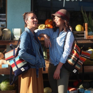 Ocean Beach Stripe Fold over Backpack In Moss With Water Repellent Lining. Handmade in San Francisco USA . Southwestern Style image 9