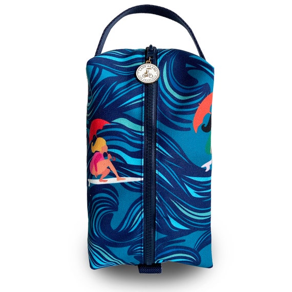 Surfer Girl Print Dopp Kit Toiletry Travel Bag With Water Repellent Lining. Washable Fabric. Handmade in San Francisco