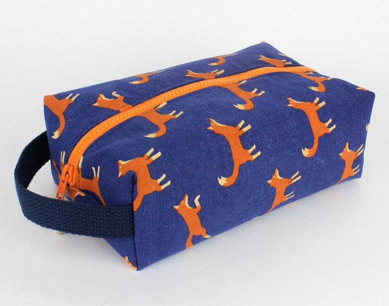 Fox Print Dopp Kit Toiletry Travel Bag With Water Repellent Lining. Washable Fabric. Handmade in California image 2