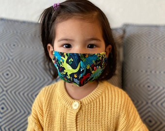 Kids Nose Wire Face Mask with Filter Pocket and Elastic Earloop in Fun Prints. 100% Cotton. Handmade in USA. Filter Available. 2 Child Sizes
