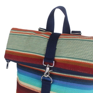 Ocean Beach Stripe Fold over Backpack In Moss With Water Repellent Lining. Handmade in San Francisco USA . Southwestern Style image 5