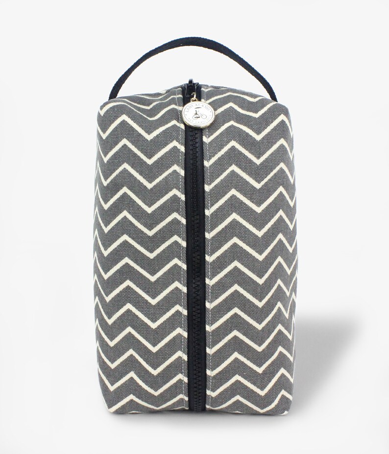 Toiletry Travel Bag in Gray Chevron Print With Water Repellent Etsy