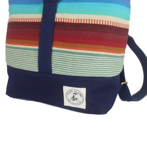 Ocean Beach Stripe Fold over Backpack In Moss With Water Repellent Lining. Handmade in San Francisco USA . Southwestern Style image 3