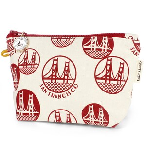 Zipper Pouch in Bike Sepia Print With Water Repellent Lining. Washable Fabric Cosmetic Bag. Handmade in San Francisco USA Golden Gate