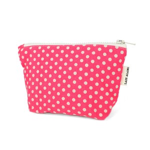 Zipper Pouch in Bike Sepia Print With Water Repellent Lining. Washable Fabric Cosmetic Bag. Handmade in San Francisco USA Pink Dot
