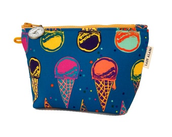 Zipper Pouch in Original Banana Print With Water Repellent Lining. Washable Fabric Cosmetic Bag. Handmade in San Francisco USA