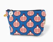 Zipper Pouch in Original Pomegranate Print With Water Repellent Lining. Washable Fabric Cosmetic Bag. Handmade in San Francisco USA
