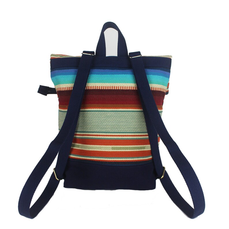 Ocean Beach Stripe Fold over Backpack In Moss With Water Repellent Lining. Handmade in San Francisco USA . Southwestern Style image 2