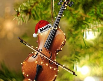 Adorno navideño personalizado de violín, recuerdo acrílico con nombre personalizado, regalo para violinistas, regalo navideño para músicos amantes de la música.