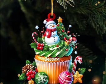 Adorno navideño personalizado de cupcake, regalo personalizado para reposteros, recuerdo de repostería de acrílico, decoración navideña para amantes de los cupcakes.