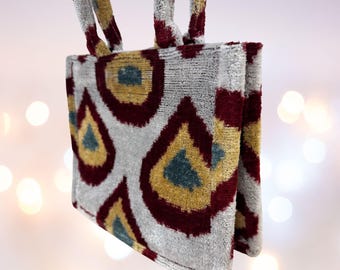 Silk Velvet ikat medium sized Tote: Handmade Uzbek daily used bag