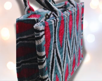 Handmade Silk Velvet Ikat medium sized Tote Bag: Plant-Dyed, Luxury