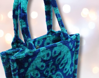 Silk Velvet ikat medium sized Tote: Handmade Uzbek daily used bag