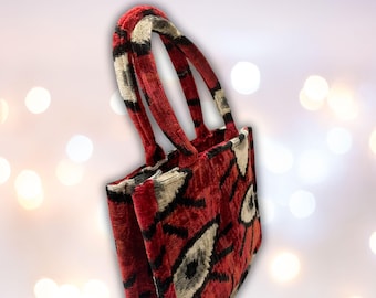Silk Velvet ikat medium sized Tote: Handmade Uzbek daily used bag