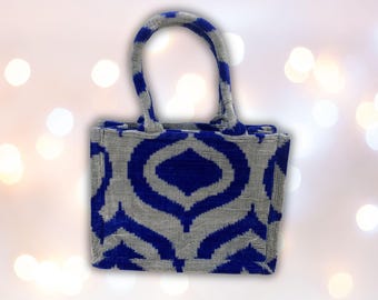 Silk Velvet ikat medium sized Tote: Handmade Uzbek daily used bag