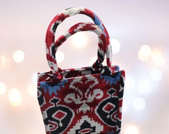 Silk Velvet ikat medium sized Tote: Handmade Uzbek daily used bag