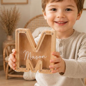 Salvadanaio in legno personalizzato con lettere, scatola portamonete con nome personalizzato (pannello in acrilico)