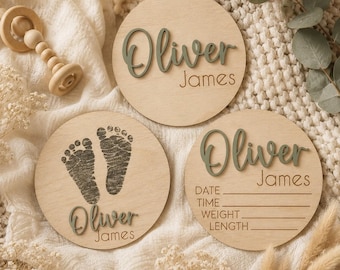 Custom Wood Baby Name Sign, Birth Stats, Hospital Photo Prop (Personalized)