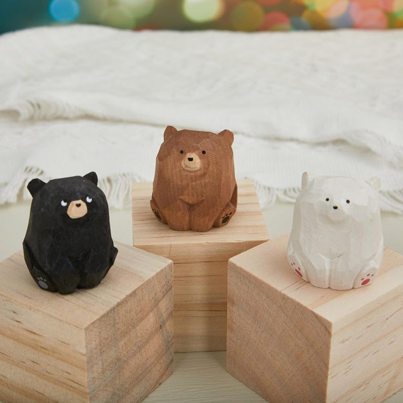 Cute Bear Wooden Figurines Handcrafted