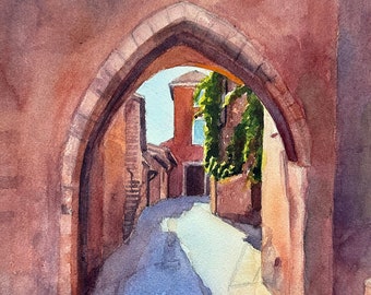 On Sale Rousillon Archway Provence South of France Original Watercolor Painting Rich Painterly Impressionist Art Handmade By Kim Stenberg