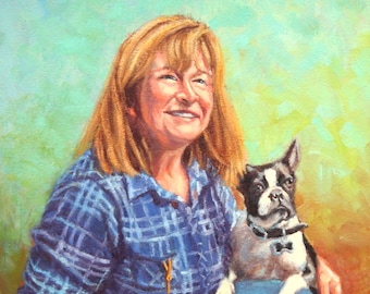 Custom Portrait Commission Oil Painting of Human and Dog from Photo 16" x 20" Original Rich Painterly Heirloom Art Handmade by Kim Stenberg