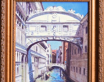 Venice Bridge of Sighs Romantic Gondola Ride Canal Original Oil Painting Impressionist Art Framed Ready to Hang Handmade By Kim Stenberg