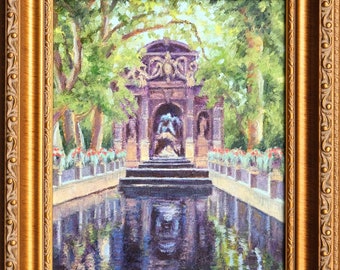 Paris Medici Fountain Luxembourg Garden Origical Oil Painting Impressionist Cityscape Art Framed Ready to Hang Art Handmade by Kim Stenberg