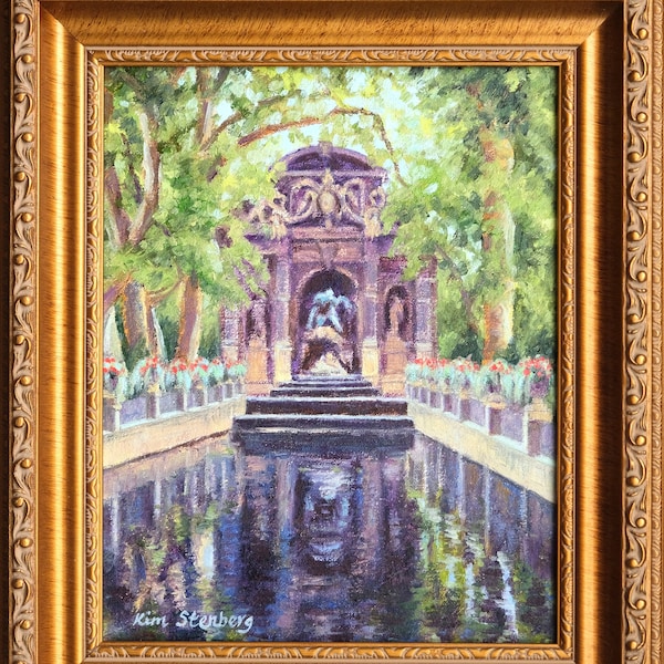 Paris Medici Fountain Luxembourg Garden Origical Oil Painting Impressionist Cityscape Art Framed Ready to Hang Art Handmade by Kim Stenberg