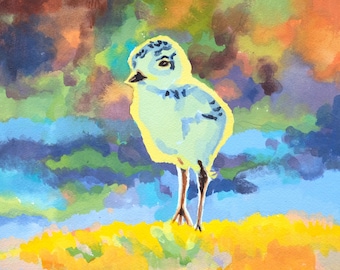 Piping Plover Chick Shorebird Painting Original Gouache Watercolor Rich Painterly Impressionist Bird Art Handmade By Kim Stenberg