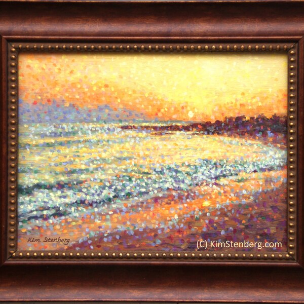 Hawaii Kauai Sunset Beach Painting Original Oil Impressionist Seascape Framed Ready to Hang Wall Art Unique Gift By Kim Stenberg