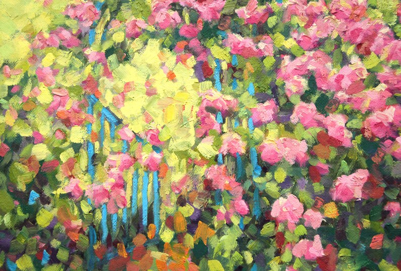 Pink Rose Flower Garden Arbor Painting Original Oil Landscape | Etsy
