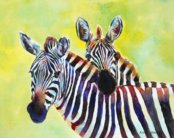 On Sale Zebra Black and White African Wildlife Painting Original Watercolor Impressionist Bold Graphic Animal Art Handmade By Kim Stenberg