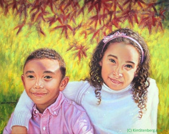 Custom Portrait Children Siblings Commission Oil Painting from Photo 24" x 30" Rich Painterly Heirloom Art Handmade By Kim Stenberg