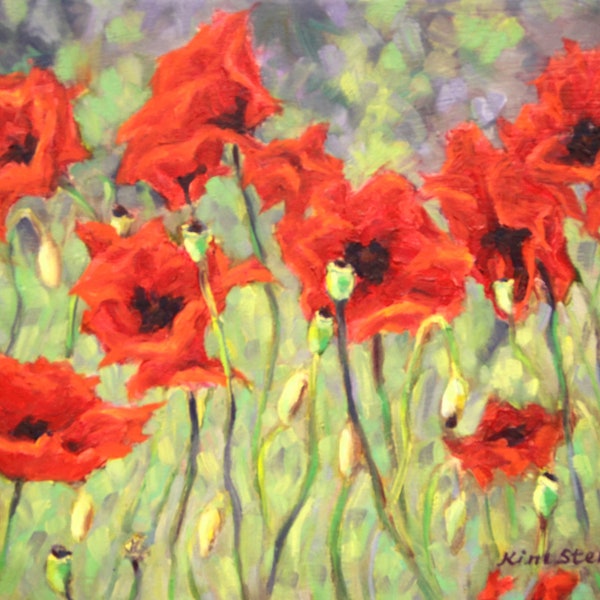 ON SALE, Red Poppy Painting, Original Oil Painting, 12 x 16", "Passionate Poppies" by Kim Stenberg, Rich Impressionisitc Art, Ready to Hang