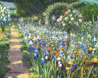 On Sale Monet's Giverny Iris Garden Grande Allée du Clos Normand Original Oil Painting Impressionist Art Ready to Hang Handmade Kim Stenberg