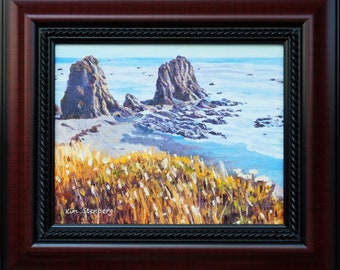 Sea Stacks California State Route One Original Oil Painting Rich Painterly Landscape Art Framed Ready to Hang Handmade By Kim Stenberg