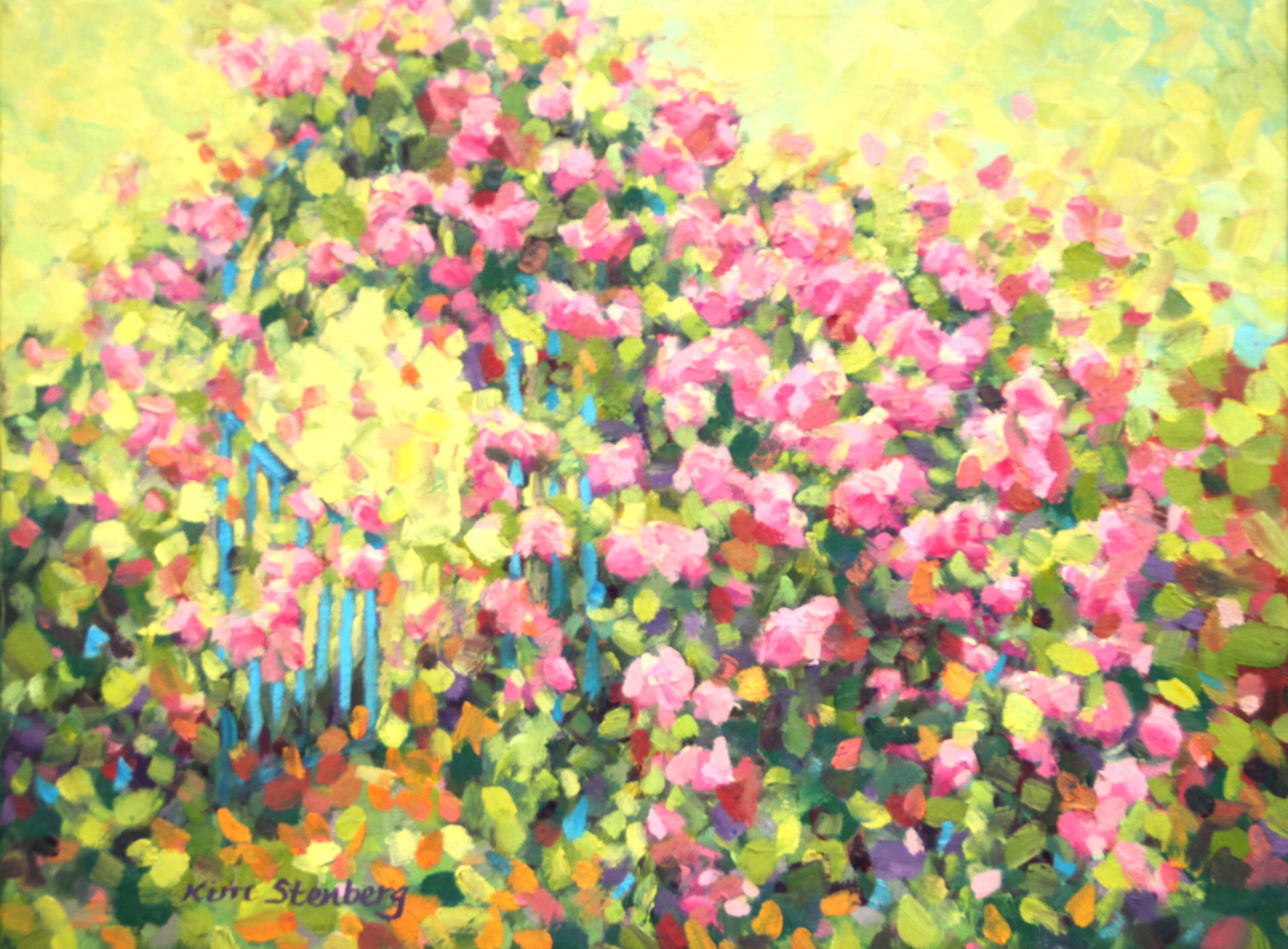 Pink Rose Flower Garden Arbor Painting Original Oil Landscape | Etsy