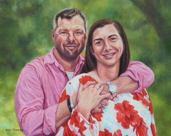 Custom Portrait Couple Anniversary Gift Commission Oil Painting from Photo 16" x 20" Rich Painterly Heirloom Art Handmade By Kim Stenberg