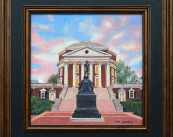 UVA Grounds Rotunda Thomas Jefferson Statue Original Oil Painting Impressionist Cityscape Art Framed Ready to Hang Handmade by Kim Stenberg