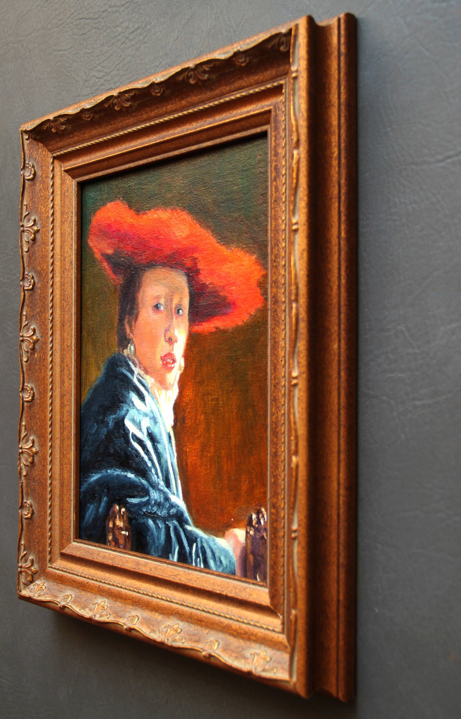 Vermeer Girl With A Red Hat Detail Copy Painting Dutch Golden Etsy