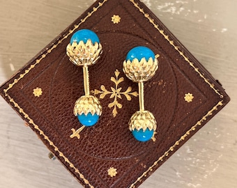 Spinki do mankietów Schlumberger Tiffany & Co. 18-karatowe złoto z turkusem i żołędziami, ok. 1960 r.