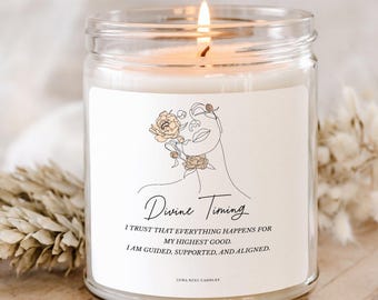 Divine Timing Candle – Coconut Apricot Wax, Affirmation Gift